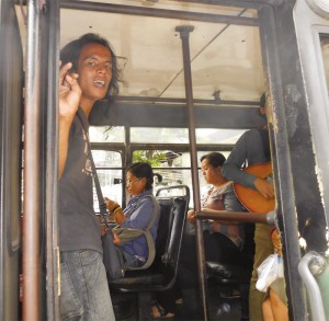 The Buskers on a bus