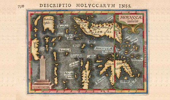 Map of Molluca circa 1616 by Petrus Bertius, courtesy of Bartele Gallery