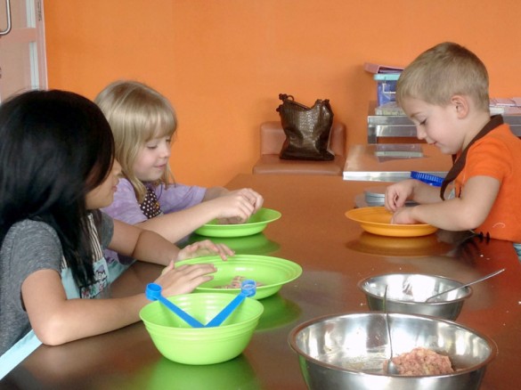 Shafa, Eve and Noah Shaping Cheeseburgers