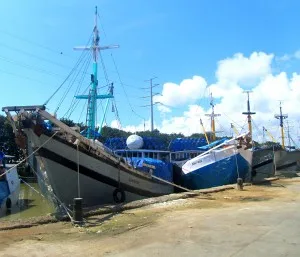 Wharf where the phinisi teak wood schooners are moored