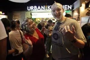 Scott Hanna at charity event Pies in the Face for Drive Books Not Cars