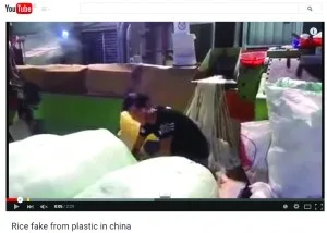 Screenshot from YouTube video posted on LiveLeak's channel of alleged plastic rice factory