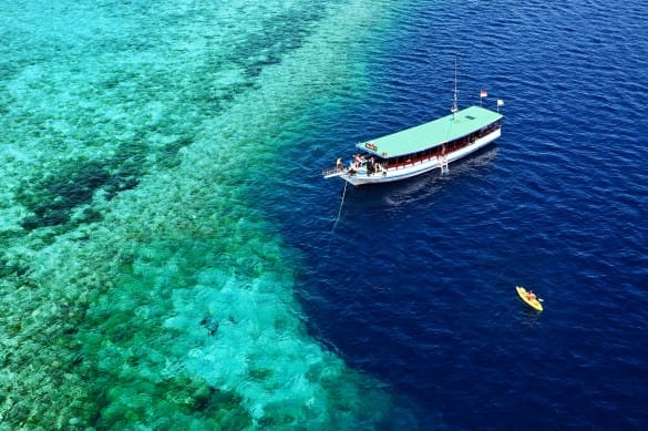 Wakatobi dive-snorkel boat on nearby reef | Photo by Didi Lotze