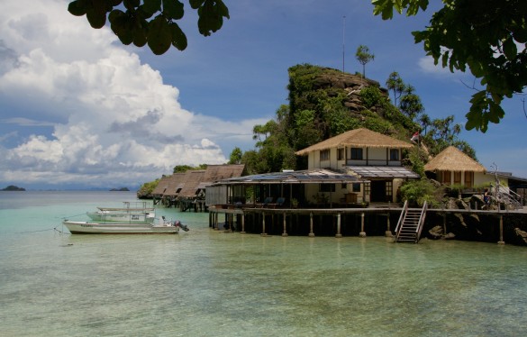 Misool Eco Resort’s dive shop welcomes guests to the sparkling clear waters of Batbitim Island’s lagoon.