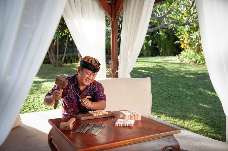 woodcarvings at arrival experience at The Laguna, a  Luxury Collection Resort & Spa, Nusa Dua, Bali