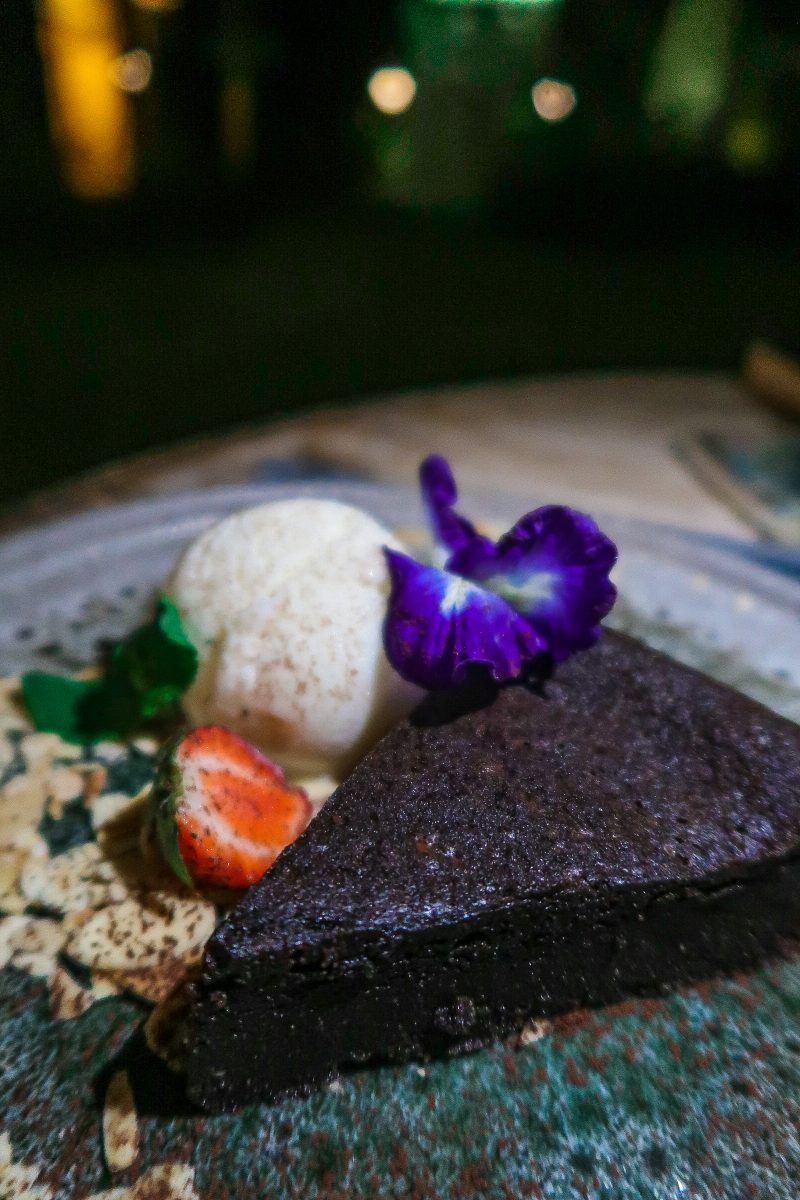 Chocolate and Almond Torte with vanilla ice cream