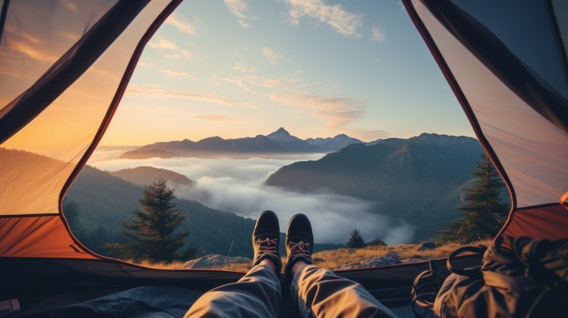 Enjoying the Mountain View from the Tent