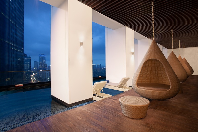 Swimming Pool Area with the City View