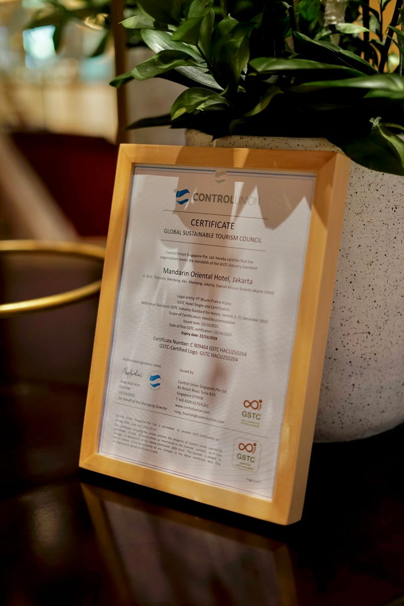 Mandarin Oriental, Jakarta has officially been recognised by The Global Sustainable Tourism Council (GSTC) as a certified hotel