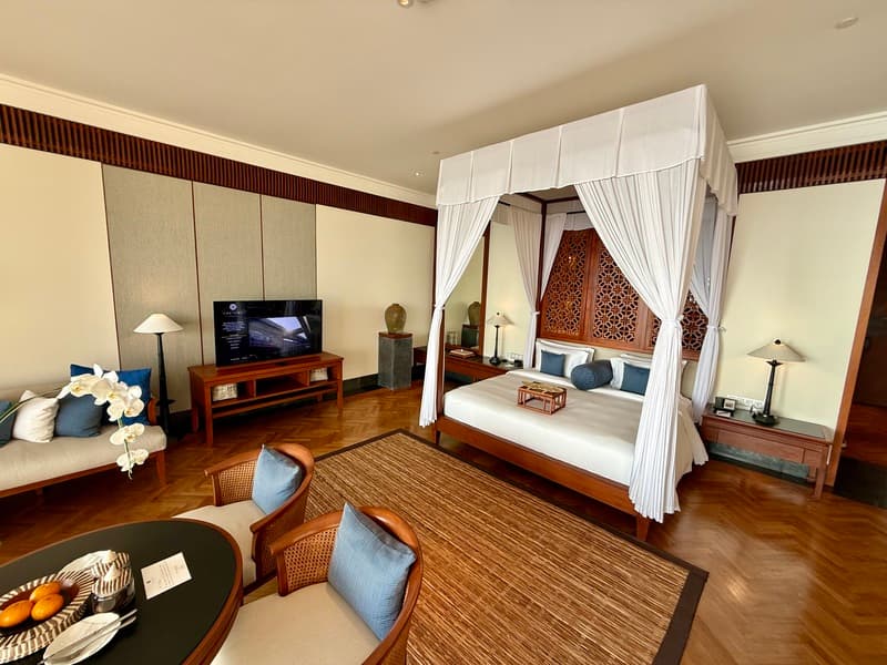 The hotel suite’s bedroom
